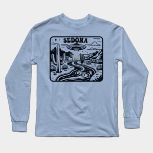 Vintage Retro Sedona UFO Art - Nostalgic Extraterrestrial Illustration Long Sleeve T-Shirt